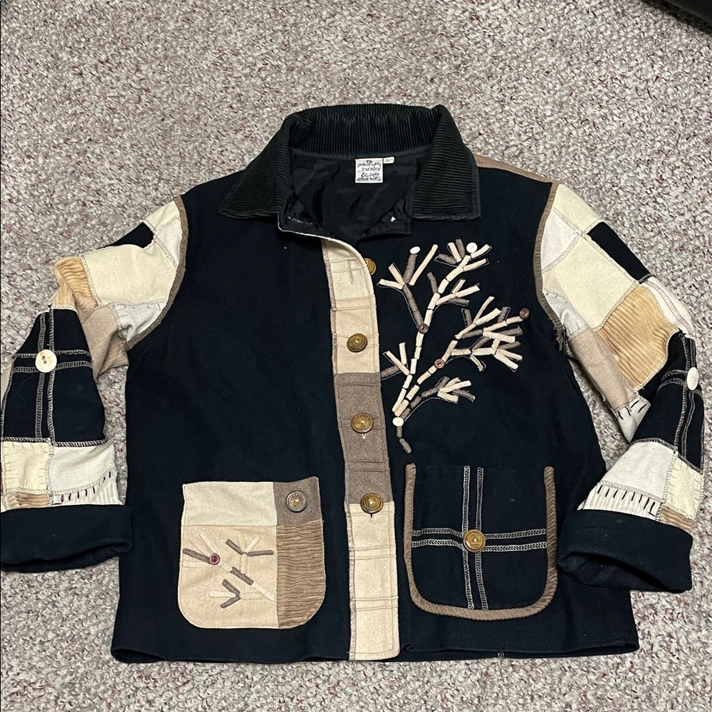 Vintage 90s parsley and sage Patchwork Jacket with button accent design